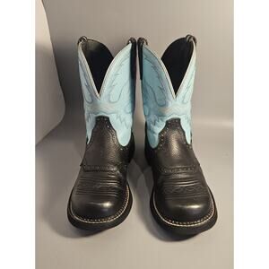 Justin Gypsy L9905 Women's Sz 9 B Short Western Boots Black & Teal BOHO